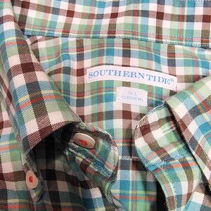 Southern Tide Green, Blue and Brown Plaid Button Down Shirt